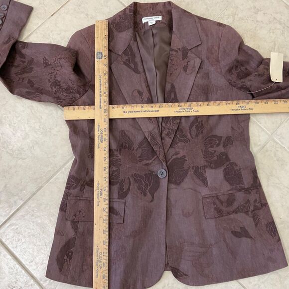 NWT Coldwater Creek classic linen blend Floral Blazer jacket women’s 10 Brown - Picture 7 of 13